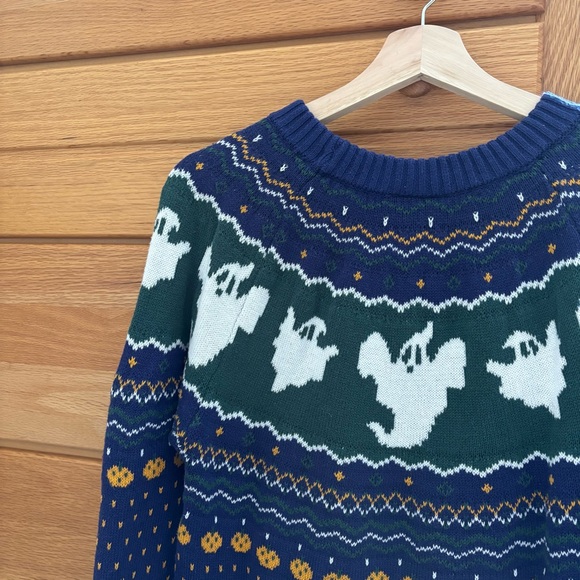 ModCloth Size Small Blue Ghost Halloween Fair-Isle Sweater - Picture 2 of 7